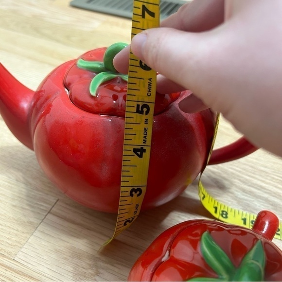 Vintage Tomato The Pantry Parade Tea Pot Creamer Sugar Bowl Set Kitschy MCM - Picture 10 of 14